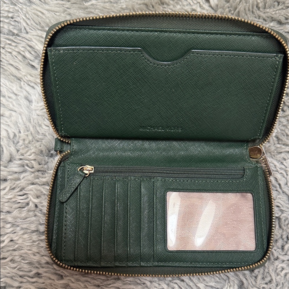 Michael Kors Dark Green Saffiano Zip Wallet with Gold Hardware - Picture 2 of 3